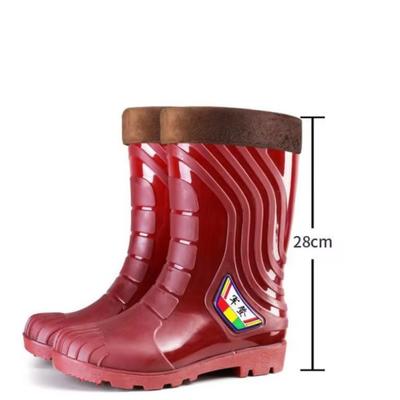 Herausnehmbares Baumwollfutter Dicksohlige Rutschfeste Kundenspezifische Günstige PVC Arbeitsregenstiefel Damen Gummistiefel Wasserdicht Fabrik Erwachsene