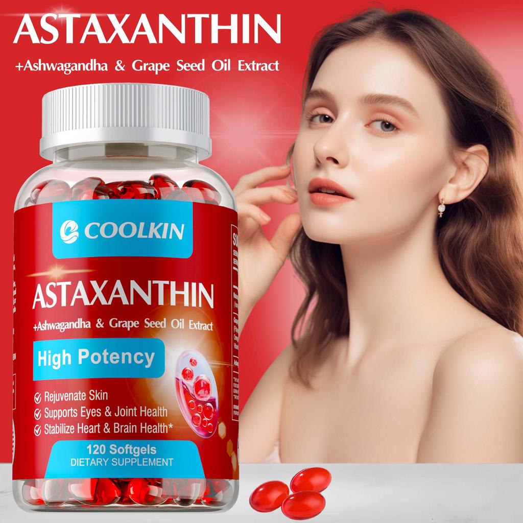 Astaxantină 24mg-Ashwagandha,Ulei din Sâmburi de Struguri-Sănătatea Vederii,Susținerea Inimii și a Articulațiilor