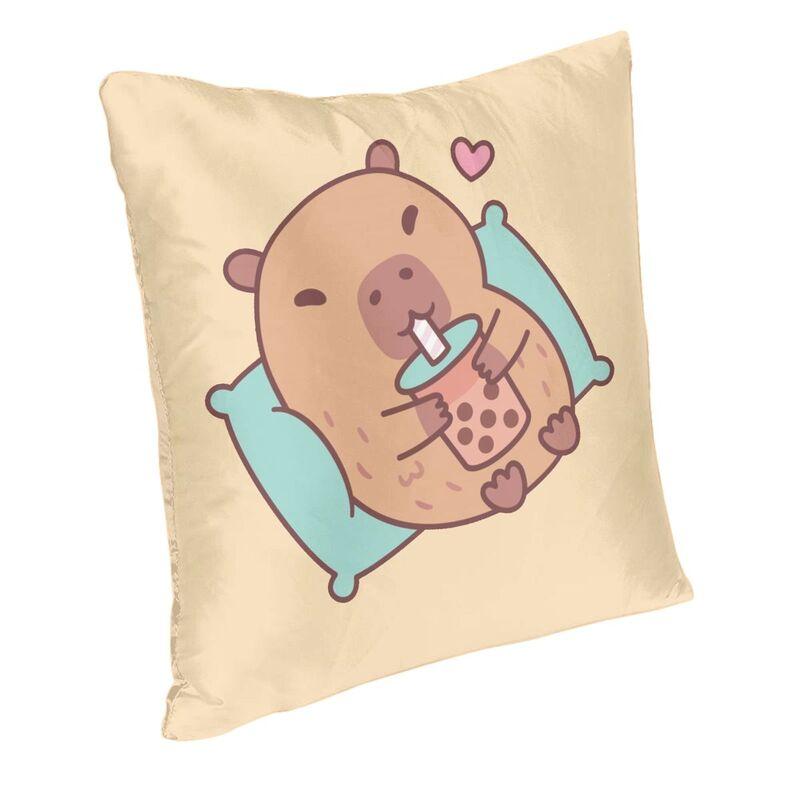 Soft Cute Capybara Chilling And Drinking Bubble Tea Throw Pillow Cover Home Decorative Square Cushion Cover 40X40Cm Pillowcover