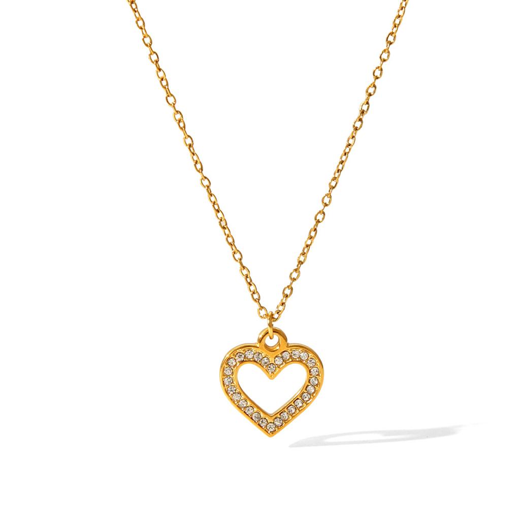 Hollow Heart Zircon Pendant Necklace Stainless Steel Luxury Chain Women's Versatile Jewelry