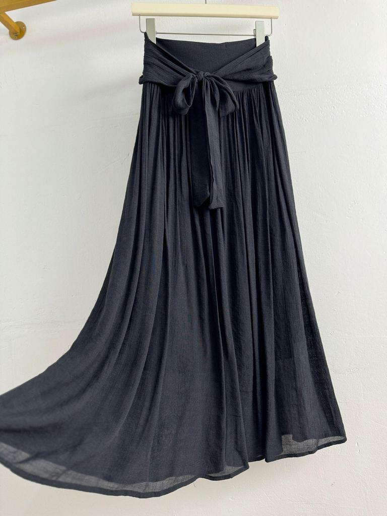 Damen Midi-Rock im Strandstil aus Baumwoll-Leinen mit Schnürung, A-Linie, mit Aquarell-Design