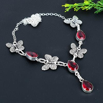 Naturlig Mosambik Granat Ädelsten 925 Sterlingsilver Present Halsband 18" I1S12