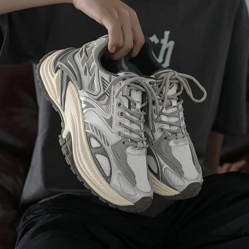 Fashion Men's Mesh Chunky Sneakers Thick Sole Sports Shoes Autumn Casual Fashion Lace Up Running Sneakers Platform Outdoor Walking Shoes