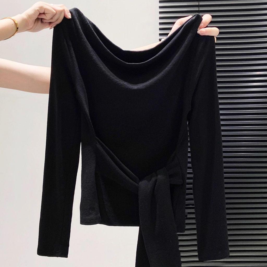 Women's Slim Fit Modal Cotton Long-Sleeve Tie-Up Top for Early Autumn