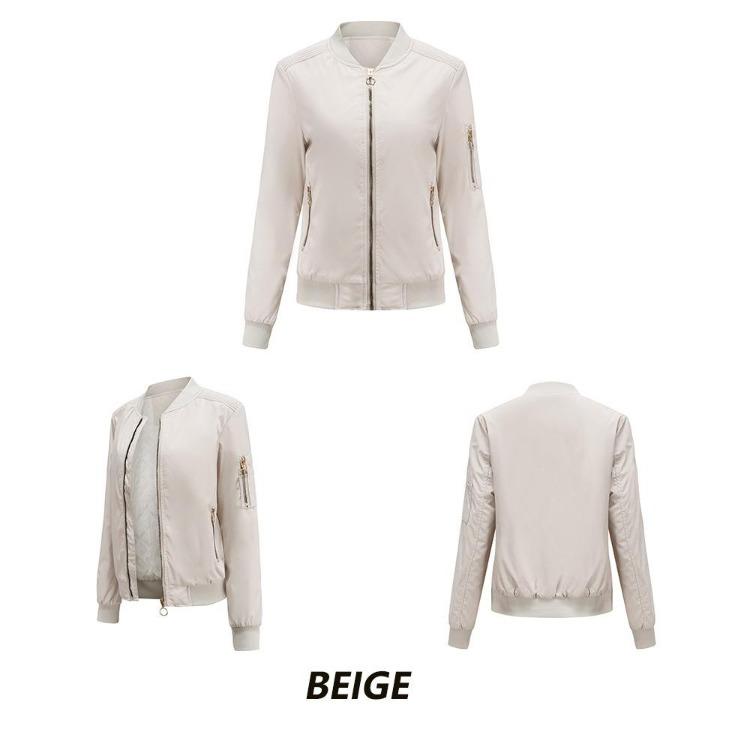 Women's Fashion Bomber Jacket Casual Cotton Coat Stand Collar Slim Fit Long Sleeve Thick Outerwear Ladies Motorcycle Basic Coats