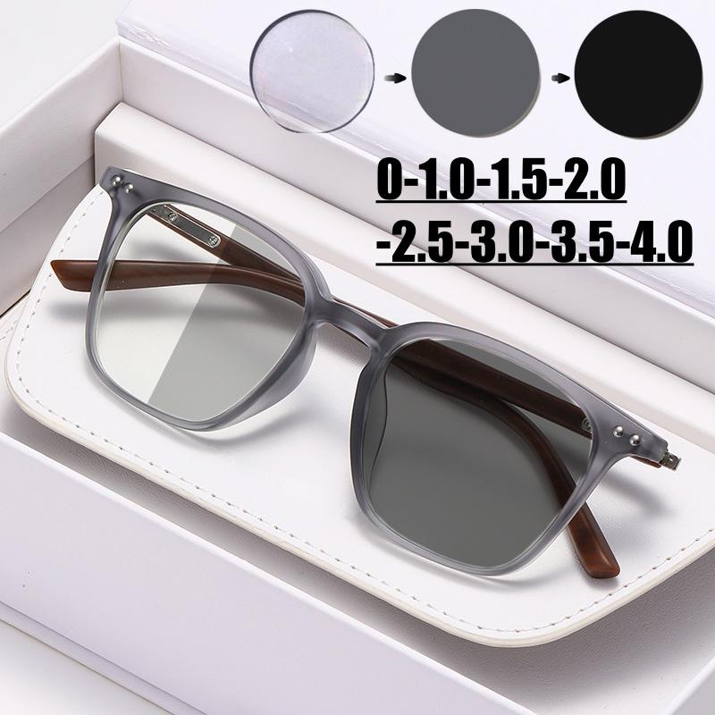 Fashion Square Photochromic Myopia Glasses Vintage Color Changing Near Sight Eyeglasses Men Women Retro Prescription Sunglasses