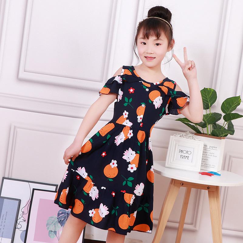 Kids' Summer Cotton Silk Off-the-Shoulder Princess Dress - Korean Style Nightgown