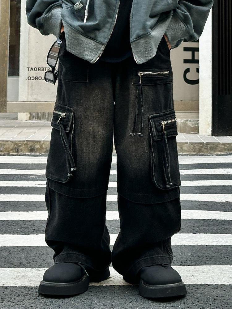 

Осень 2025 Джинсы широкие с большими карманами в американском стиле для детей - Крутые, Удобные, Трендовые. 150 cm чёрный