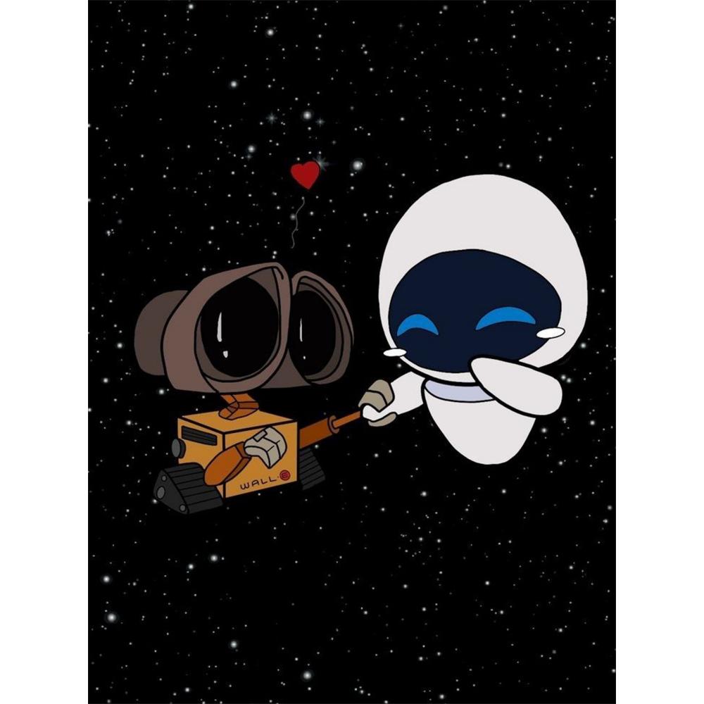 Disney Diamond Painting Cartoon WallE WallE and Eva Illustrations Handmade DIY Cross Stitch 5D Full Diamond Mosaic Home Room Decoration Round 20x30cm