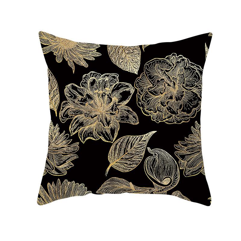 Home Furnishings Black Gold Leaf Print Cushion Cover Office Cushion Cover Waist Pillow Cover