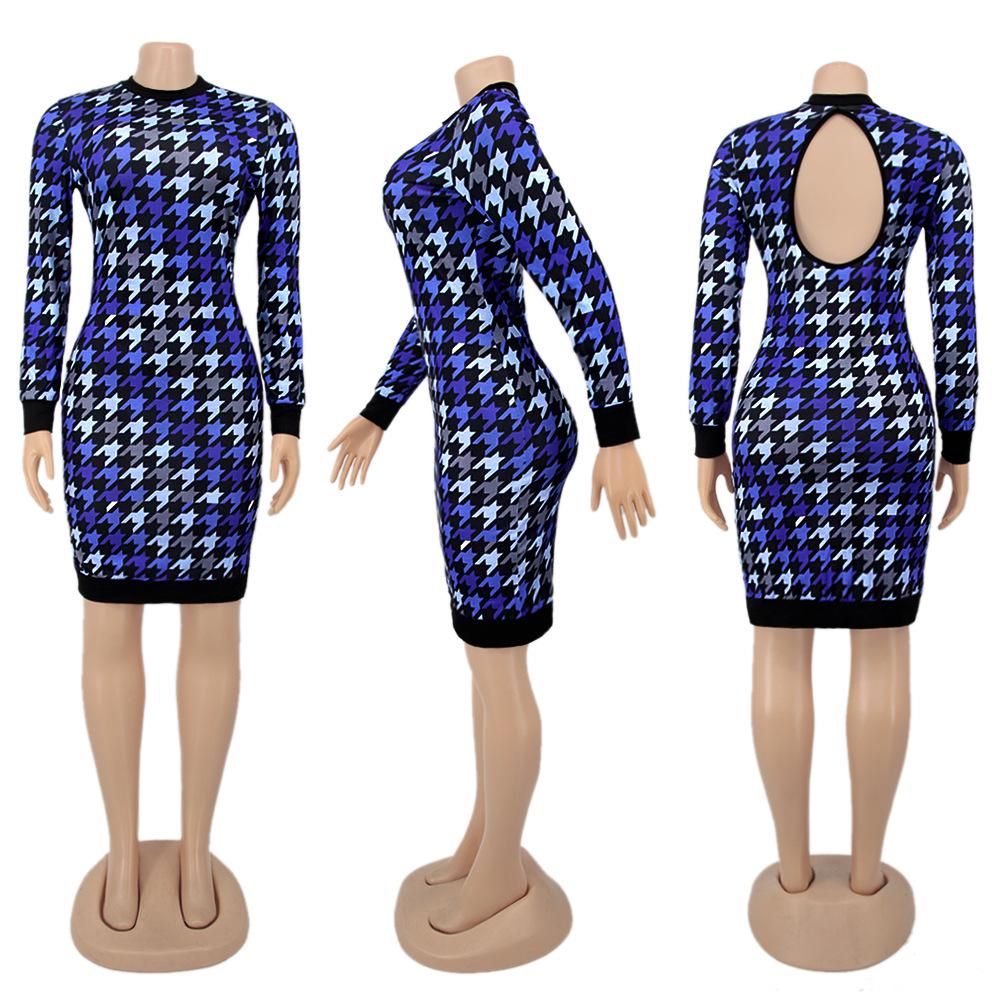 H208 European Spring/Autumn Women's Long Sleeve Irregular Print Dress
