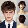 Brown Short Curly Synthetic Wig, Men's Fluffy Wig with Bangs for Daily & Cosplay