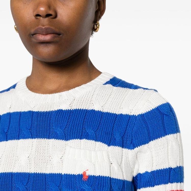 Polo Ralph Lauren SS24 Striped Color Block Crew Neck Casual Short Sleeve Knit Top Women Tops White 211924445-001