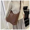 Women's Faux Leather Shoulder Bag, 2026 Trendy Solid Color Work Tote, Korean Style Zipper Closure Bucket Handbag
