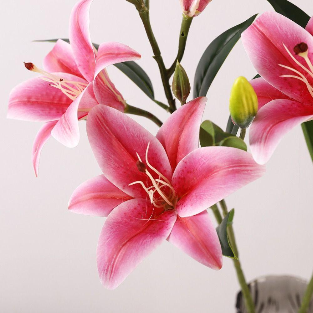 Plastic Artificial Flower Branch 80cm Fake Flowers Silk Lilium Brownii Flower  Wedding Decor