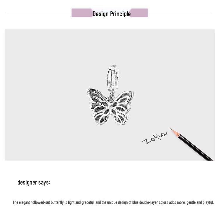 Ziyun S925 Silver Butterfly Pendant Beads for DIY Bracelet