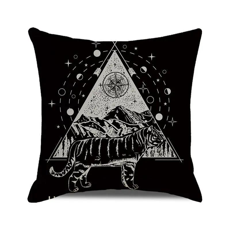 Halloween Dekorationen Kissenbezug 45x45 cm Vintage Stil Skelett Schwarze Katze Druck Kissenbezug Feiertagsdeko Zierkissenbezug