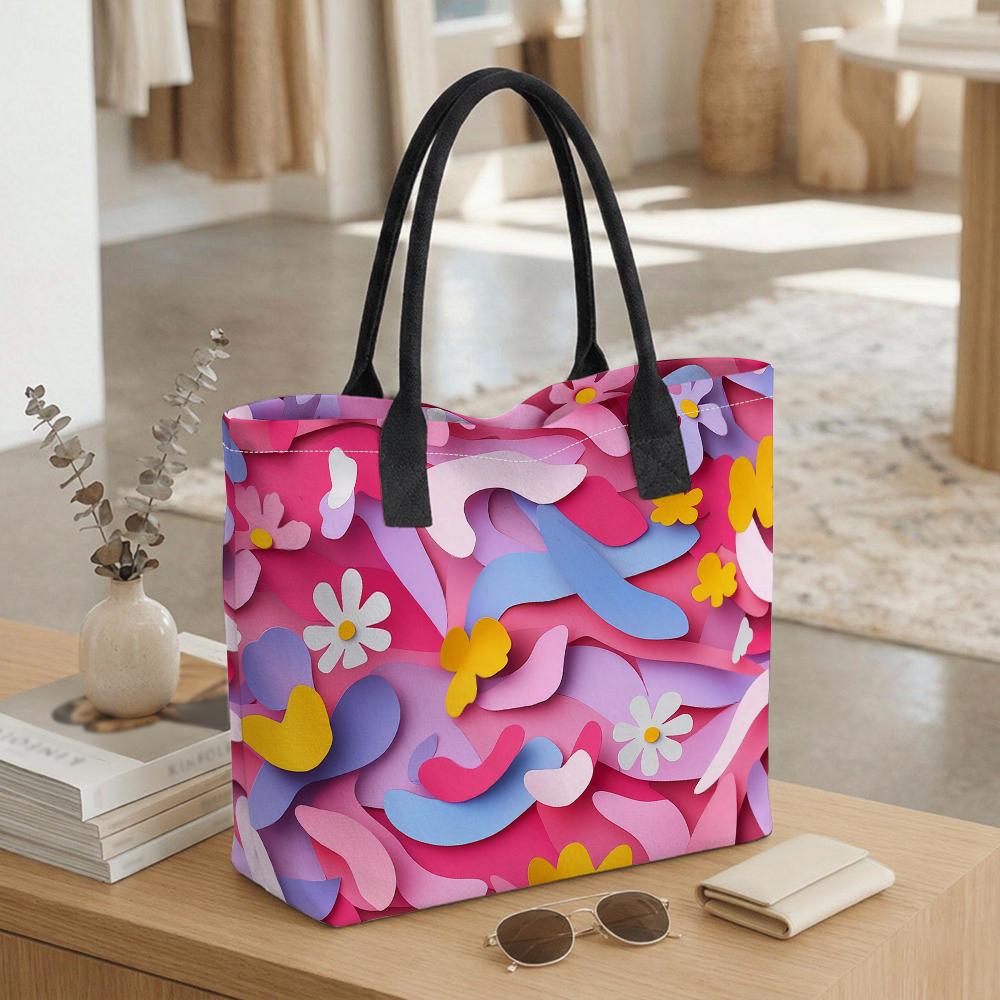 Floral Printed Tote Bag Casual Large Capacity Shoulder Handbag for Daily Use
