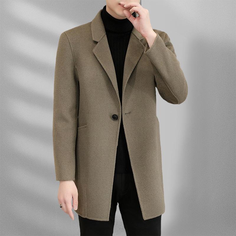 

Осенне-зимнее мужское шерстяное пальто средней и длинной длины с воротником из костюмной ткани Двустороннее шерстяное пальто Мужской тренчкот 195 хаки