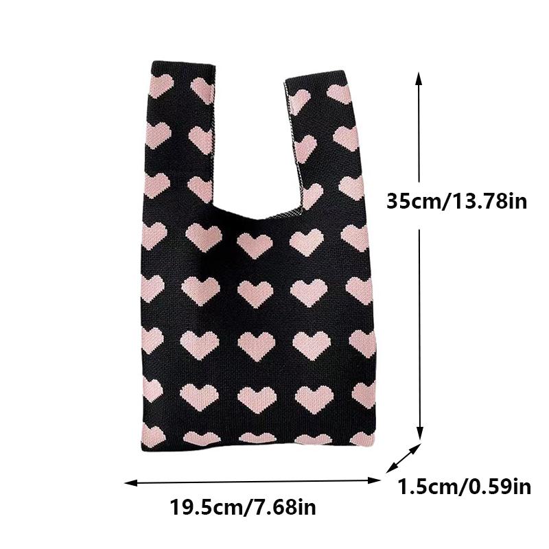 New Heart Pattern Knit Handbags Women Handmade Knot Wrist Bag Casual Small Tote Bag Girls Reusable Shopping Bags ARI