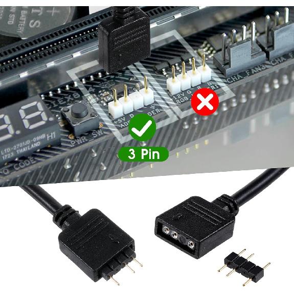 3 Pack ARGB Extension Cable 1-to-1 ARGB Splitter Cable 5V 3-Pin Addressable RGB Cables-Female to Female 3 Pin Extension Connector Cord Wire for