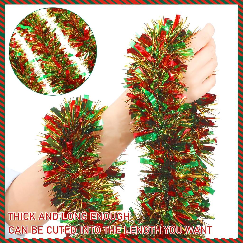 2/50M Christmas Tinsel Garlands Decoration Bar Tops Red Green Wreath Xmas Tree Ornaments Party Home Staircase Decor Pendant Prop