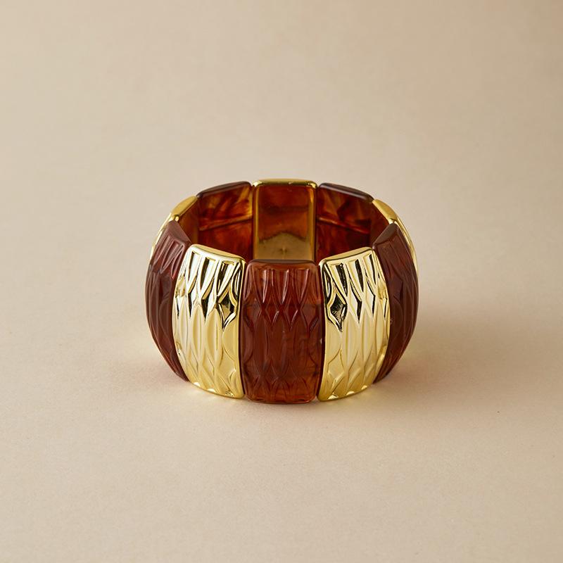 Acrylic Square Pattern Bangle for Women Elastic Rope Splicing Bracelet Geometric Irregular Wide Jewelry Gift