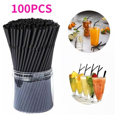 100 Adet Siyah Plastik Esnek Pipet Kokteyl Geceleri Açık Hava Kutlama İçecekleri ve Parti Malzemeleri için Uygun