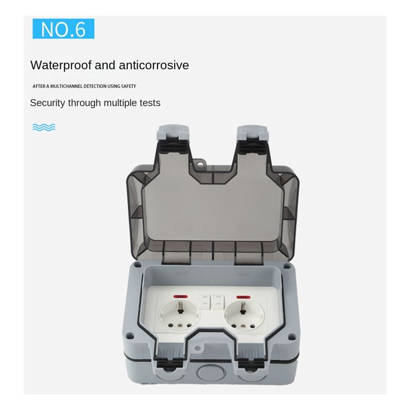 A84E-Outdoor Socket Waterproof Socket Dustproof With Switch Indicator Light, Wall Socket Wet Room Surface-Mounted Protective Con