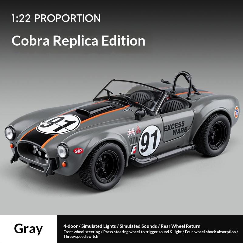 1:24 1965 Shelby Cobra Convertible Roadster Model Simulation Sound Light Pulling Tire Shock Absorbing Boys Birthday Gift