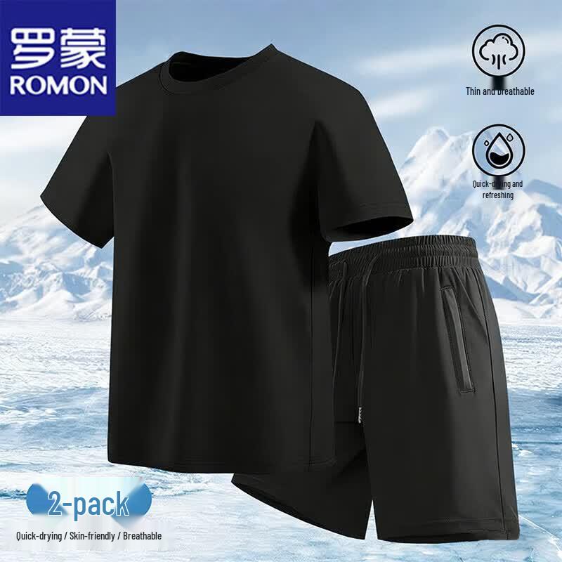 Romon Men s Ice Silk Short Sleeve Shorts Set L
