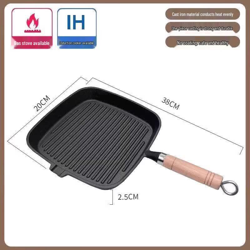 Qiwei Striped Cast Iron Grill Pan with Lid
