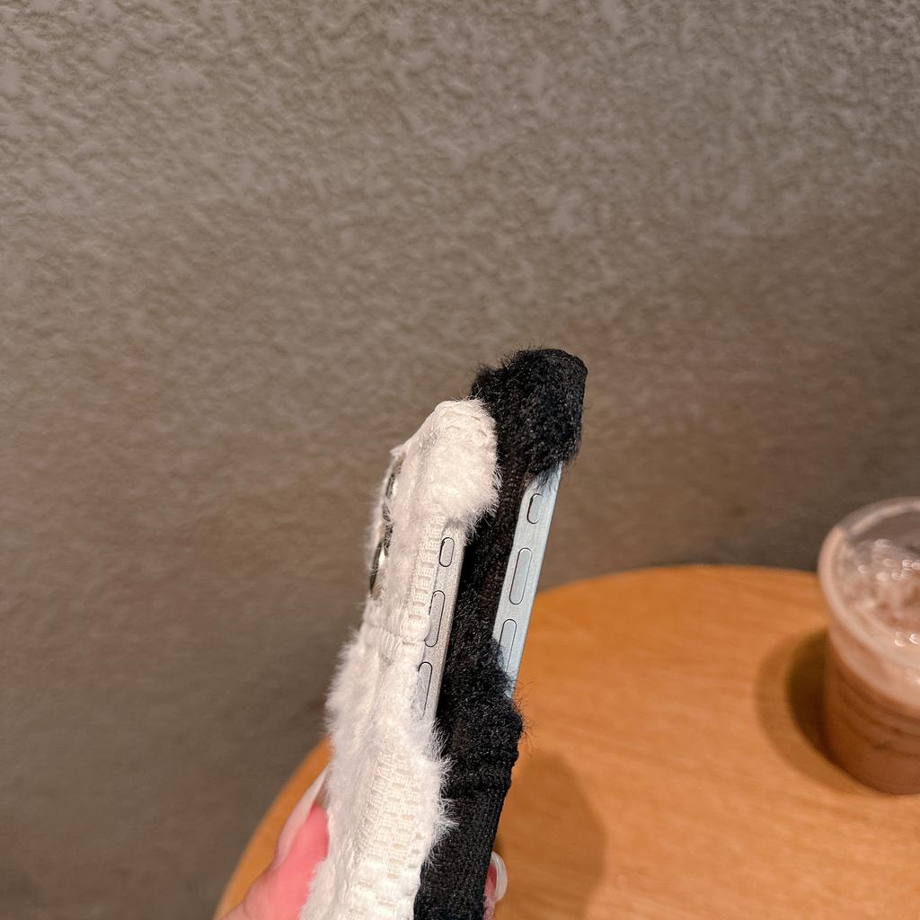 For iPhone 16 Pro Max Case Soft Plush Hard PC Winter Phone Cover with Cute Keychain Accessory