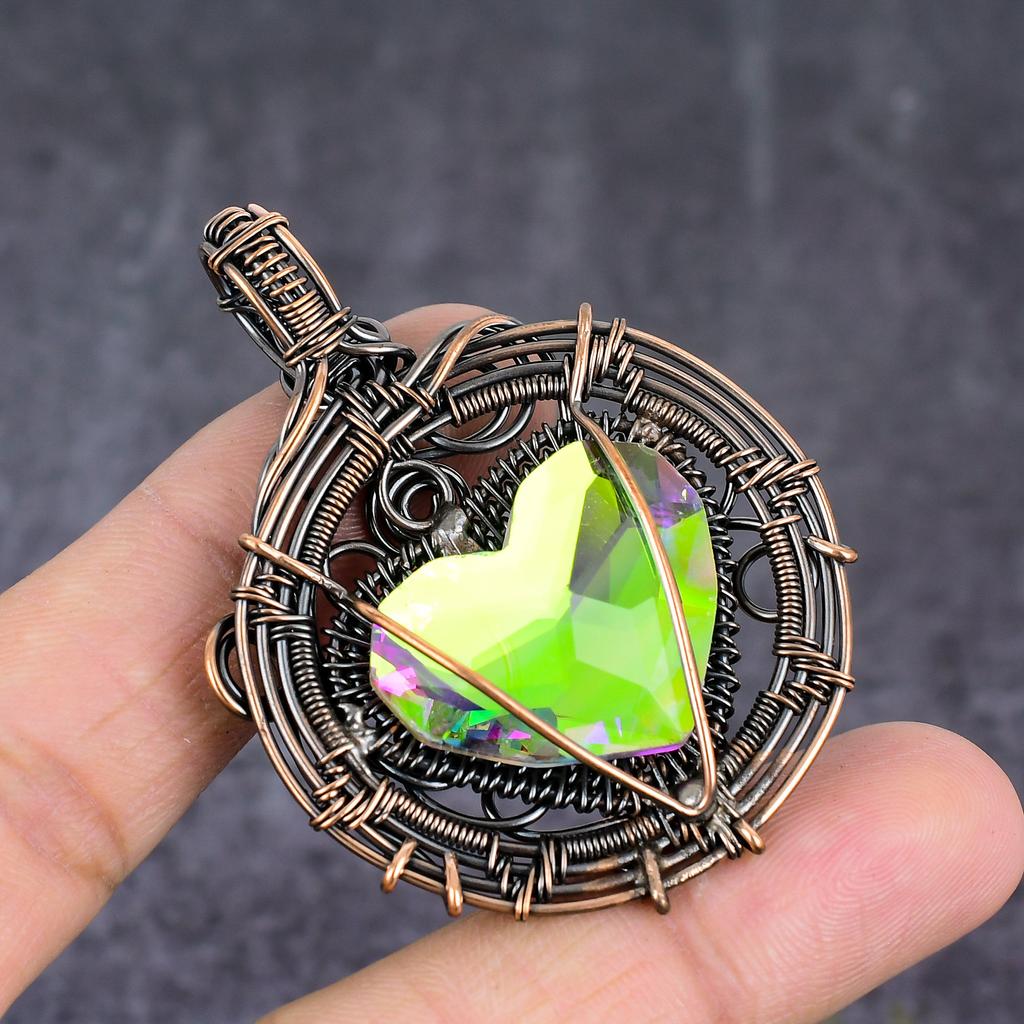 Mystic Topaz Handmade Copper Wire Wrap Jewelry Pendant 2.40" r0y33