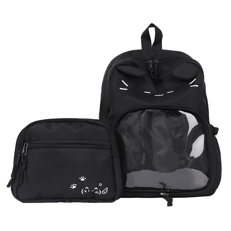 

Женский съемный милый мультяшный рюкзак с кошкой, регулируемый плечевой ремень, модные школьные сумки для девочек-подростков, дорожный рюкзак чёрный