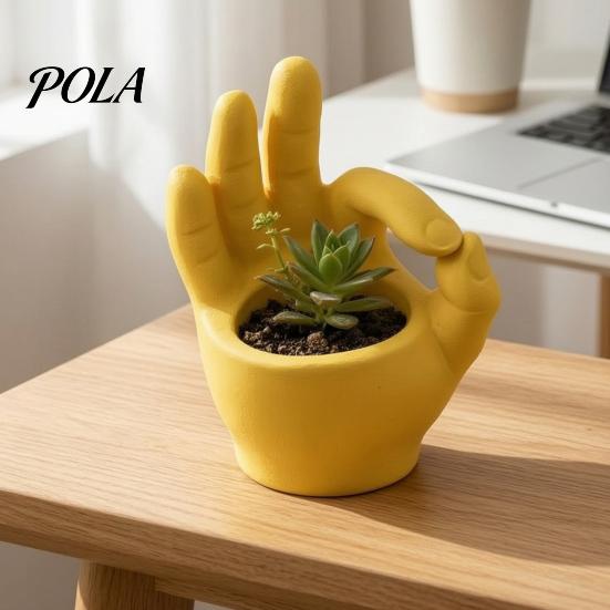 Modern Home Office Ornament 3D Printed Hand Gesture Planter, OK Finger Flower Pot, Fun Plant Container Cute Small Cactus for Desk Decor Artistic Shape