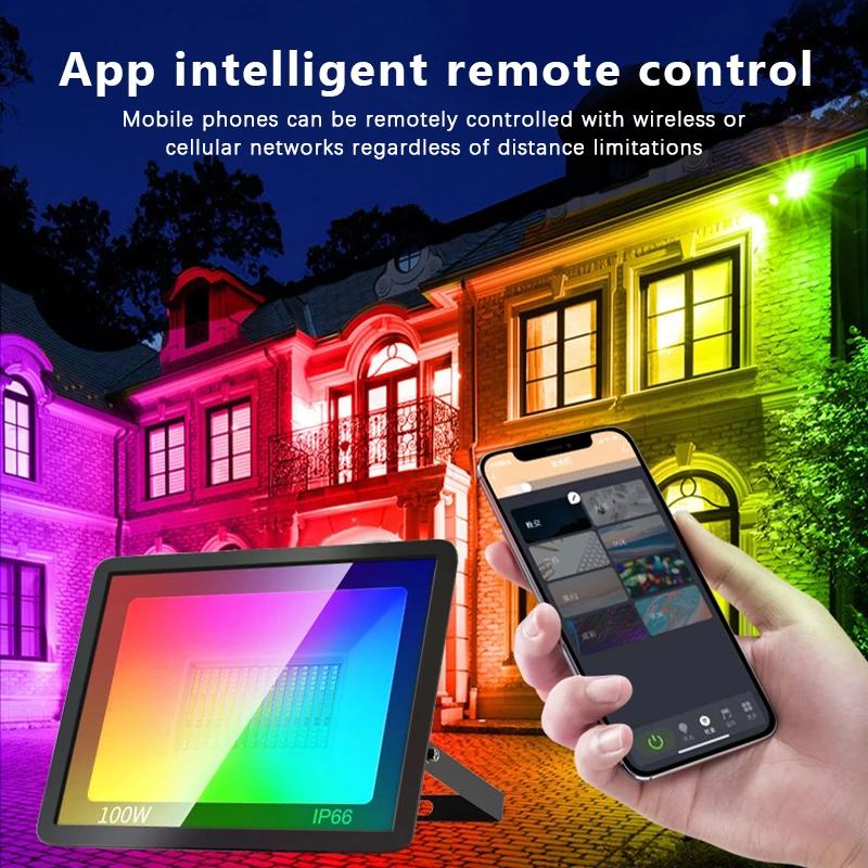 RGB TUYA Floodlight Smart APP Voice Control RGBCW CCT 3000-6500K 30W 50W 100W 220V AC for Garden Party Outdoor Lighting