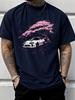 Unisex Summer White T Shirt Japanese Cherry Blossom JDM Car Graphic Tee Casual Streetwear Crew Neck Loose Fashion Daily Tops
