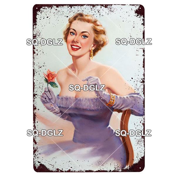 [SQ-DGLZ] Pinup Girl Plakette Metall Vintage Bar Möbel Teller Garagenschild Vintage Deko Man Cave Dekoration Geschenk