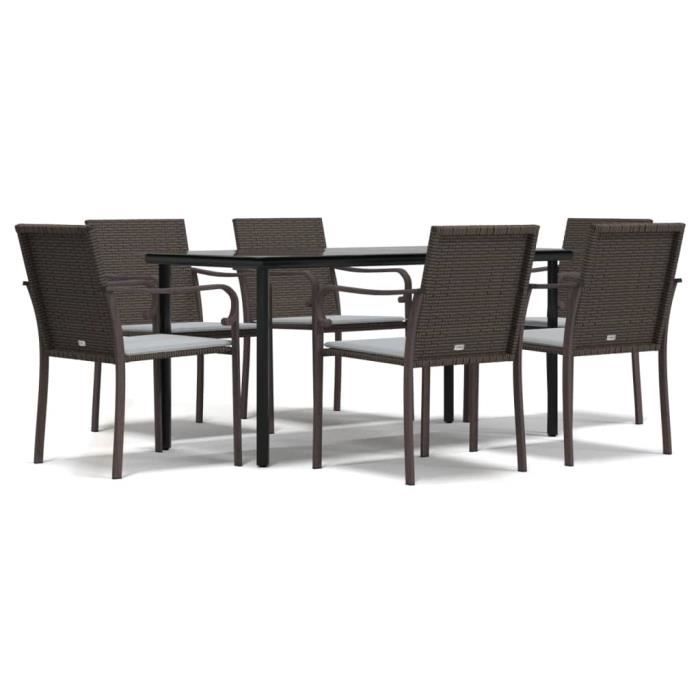 VidaXL Ensemble à manger de jardin 7 pcs coussins résine tressée acier 3186962