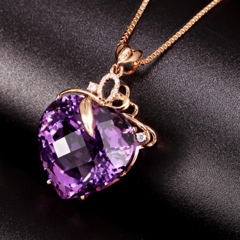 BELLA BOX Luxuriöser herzförmiger Amethyst-Halskettenanhänger aus 18 Karat Gold mit natürlicher Amethyst-Halskette für Frauen, Hochzeitsschmuck