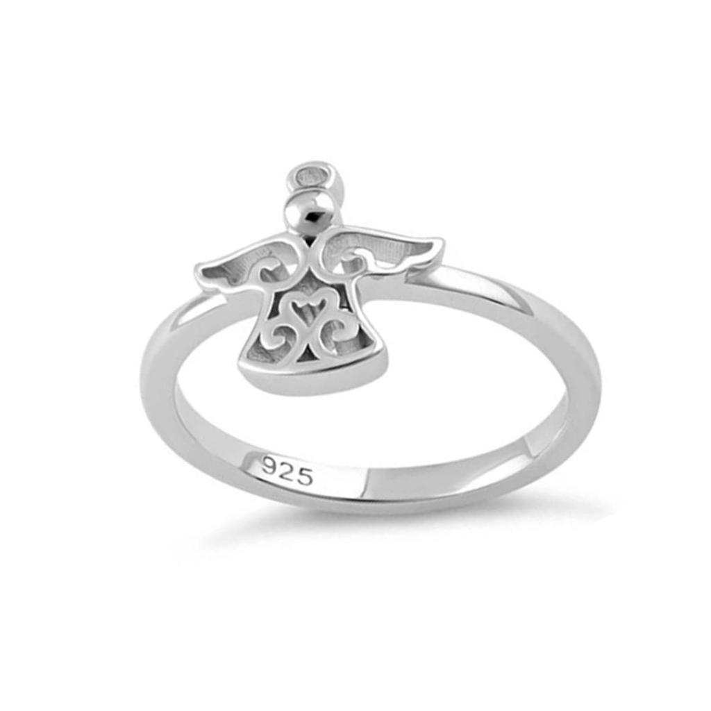 Pierścionek damski minimalistyczny ze srebra próby 925 z sylwetką anioła