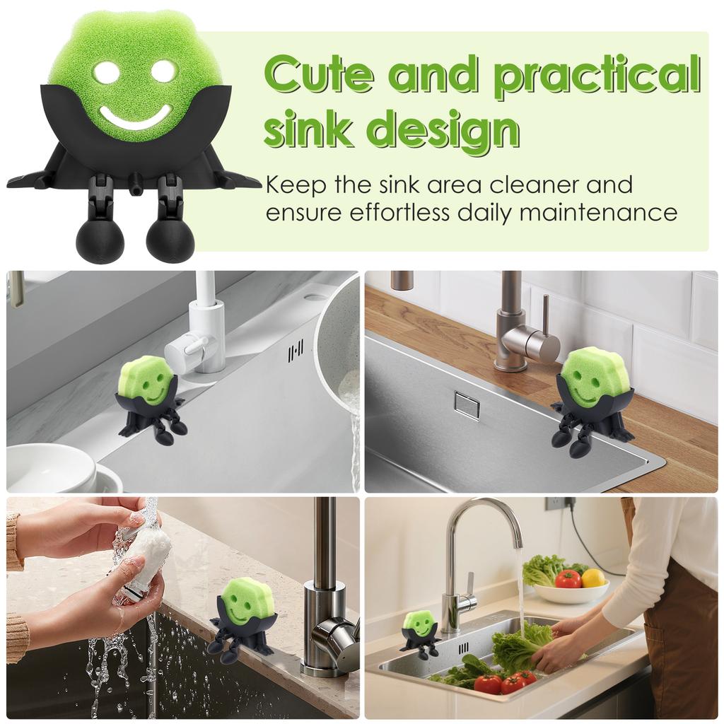 Sponge Holder Plastic Funny Countertop Drip Rack with Sponge Easy Cleaning 3D Printed Sponge Drainage Holder Kitchen Accessories