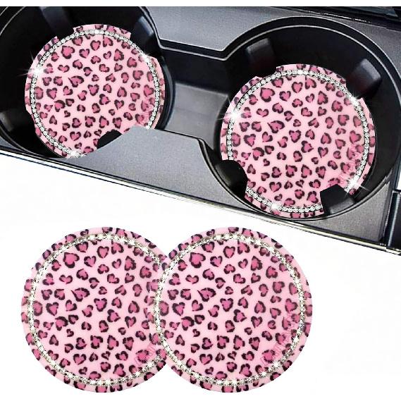 Car Cup Holder Coaster, 2PCS Silicone Car Cup Holder ert Leopard Print, 2.75" Universal Non-Slip Cup Holders, Interior Car Accessories for Women and