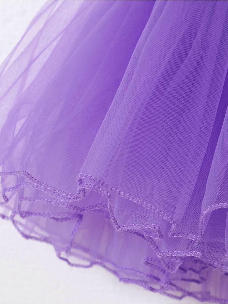 Girls Tutu Mesh Dance Skirt Elastic Waistband Solid Color Four Layer Design Ballet Practice Performance Skirt