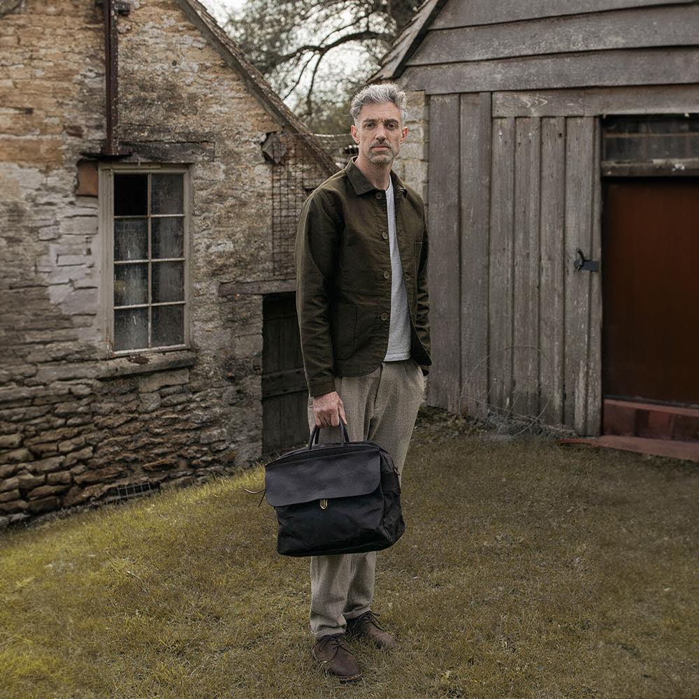 Bleudechauffe Zepho Solo Briefcase Waxed Canvas - Khaki