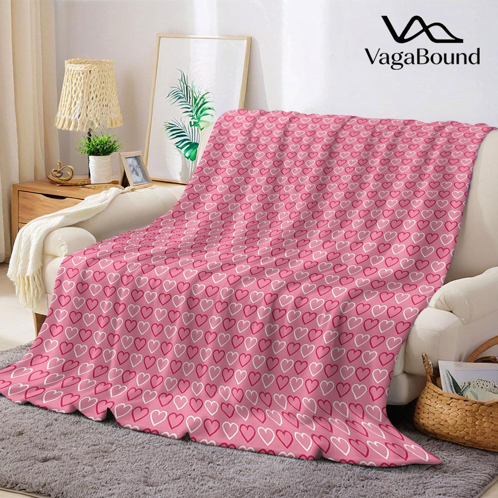 Pink Heart Grid Flannel Blanket Warm Soft Halloween Christmas Decorative Couch Warm Cozy All-Season Gift