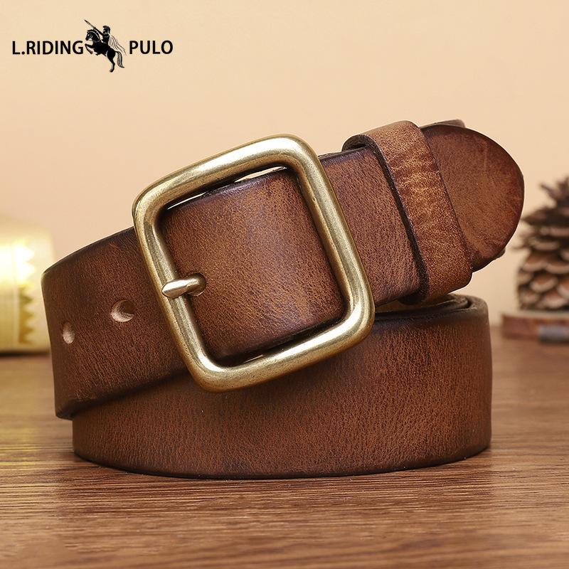 Retro-style Trendy Men's Leather Belt with Pin Buckle, Pure Cowhide, Simple and Versatile, Perfect for Jeans