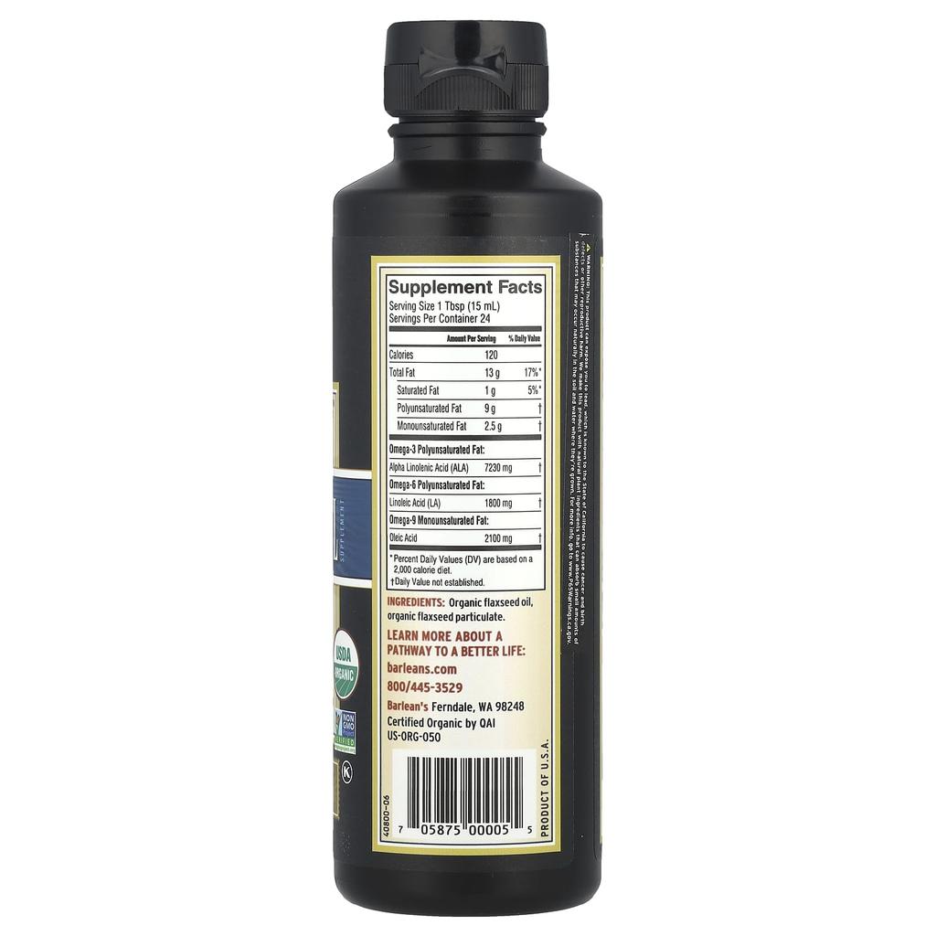 Barlean's Organic Lignan Flax Oil, 355 Ml (12 Fl Oz)