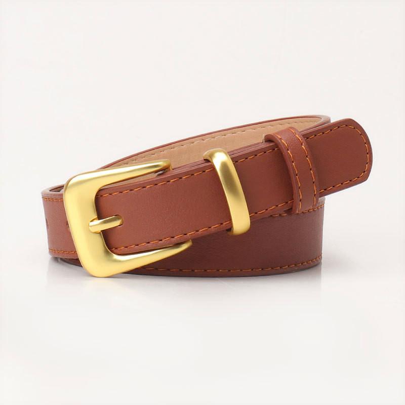 Womens Fashion Faux Leather Belt With Metal Pin Buckle High End No Pattern Waistband For Office